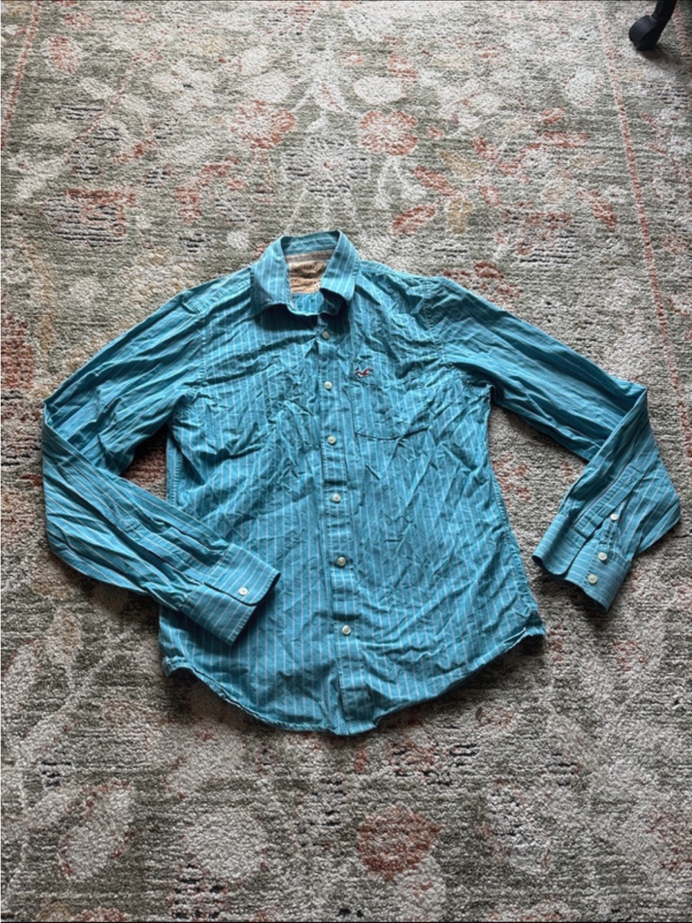 Men's Y2K Hollister Blue Stripe Button-Down Shirt - Casual Long Sleeve